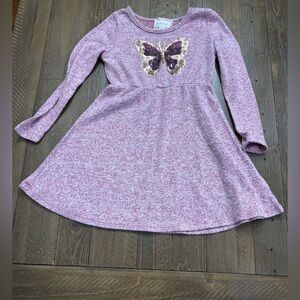 btween Long-Sleeve Pink Dress with Purple Sequin Butterfly